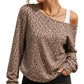 📢📢50%Rabatt!!!🎉✨Lässiges schulterfreies Sweatshirt mit Leopardenmuster, lockerer langärmeliger Baumwollmisch-Pullover