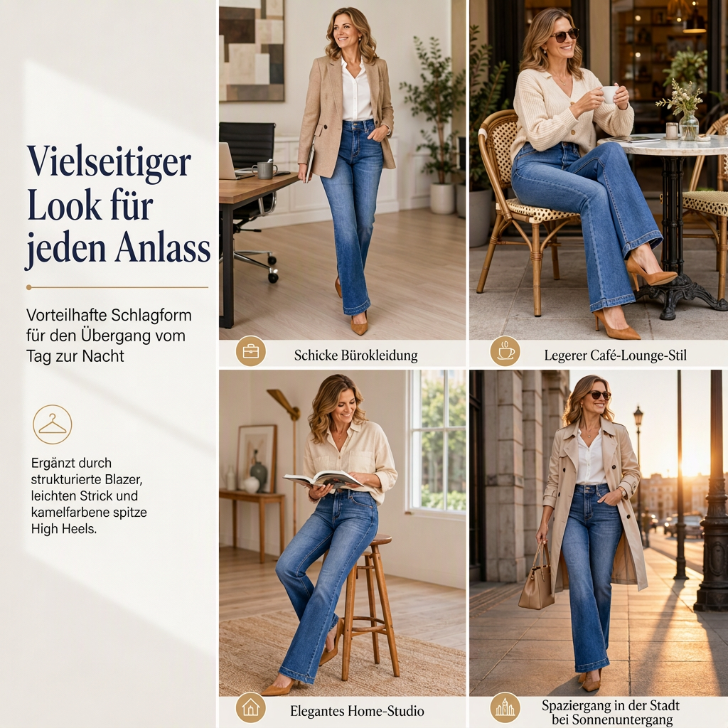 🔥Beliebtes Produkt ！✨Damen High Waist Flare Jeans, Stretch-Denim, schmal geschnittene Hose mit Zweiknopf-Bund