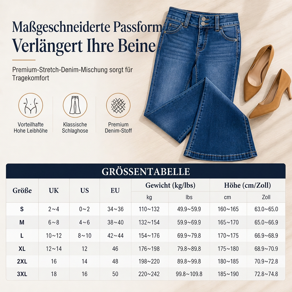 🔥Beliebtes Produkt ！✨Damen High Waist Flare Jeans, Stretch-Denim, schmal geschnittene Hose mit Zweiknopf-Bund