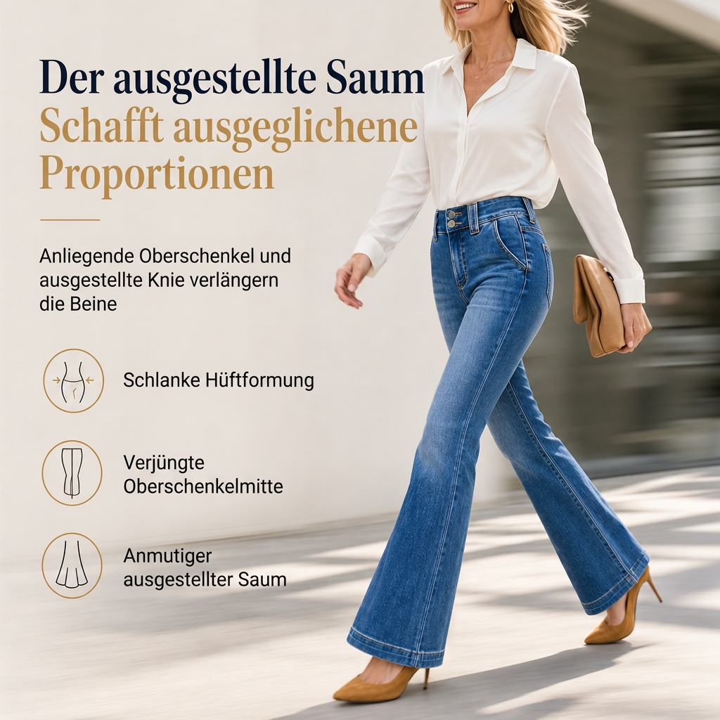 🔥Beliebtes Produkt ！✨Damen High Waist Flare Jeans, Stretch-Denim, schmal geschnittene Hose mit Zweiknopf-Bund