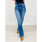 🔥Beliebtes Produkt ！✨Damen High Waist Flare Jeans, Stretch-Denim, schmal geschnittene Hose mit Zweiknopf-Bund