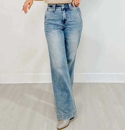 🔥Beliebtes Produkt ！✨Damen High Waist Flare Jeans, Stretch-Denim, schmal geschnittene Hose mit Zweiknopf-Bund