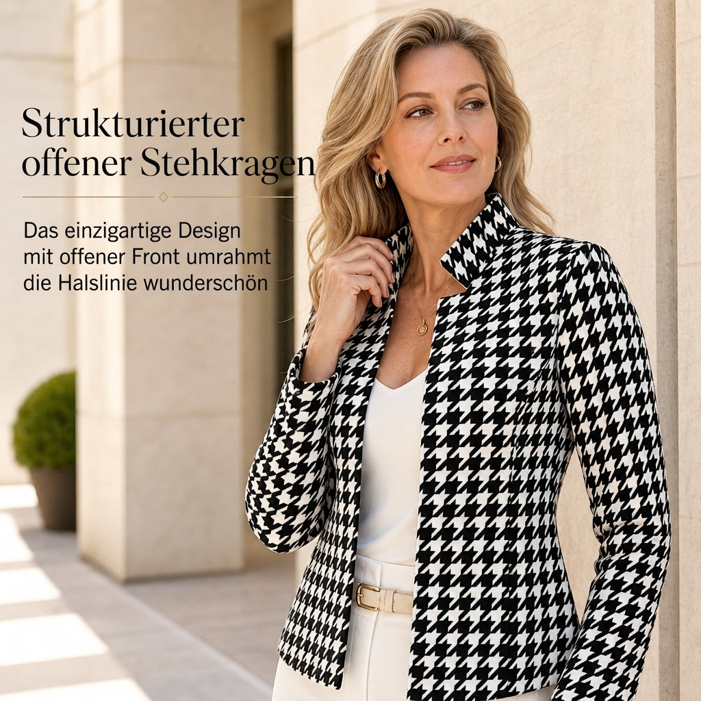 🔥Beliebtes Produkt ！✨Hahnentritt-Design mit offenem Vorderteil, geteiltem Stehkragen und schmaler Passform