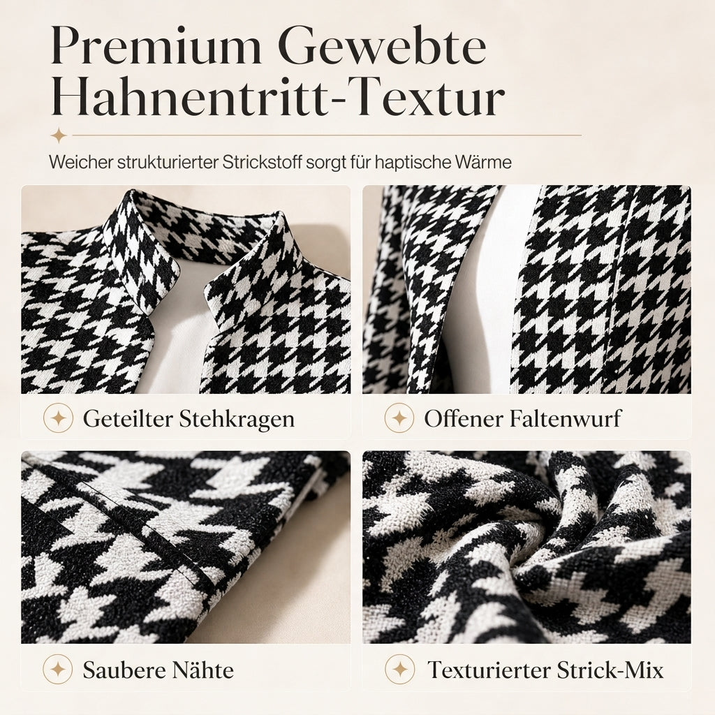 🔥Beliebtes Produkt ！✨Hahnentritt-Design mit offenem Vorderteil, geteiltem Stehkragen und schmaler Passform