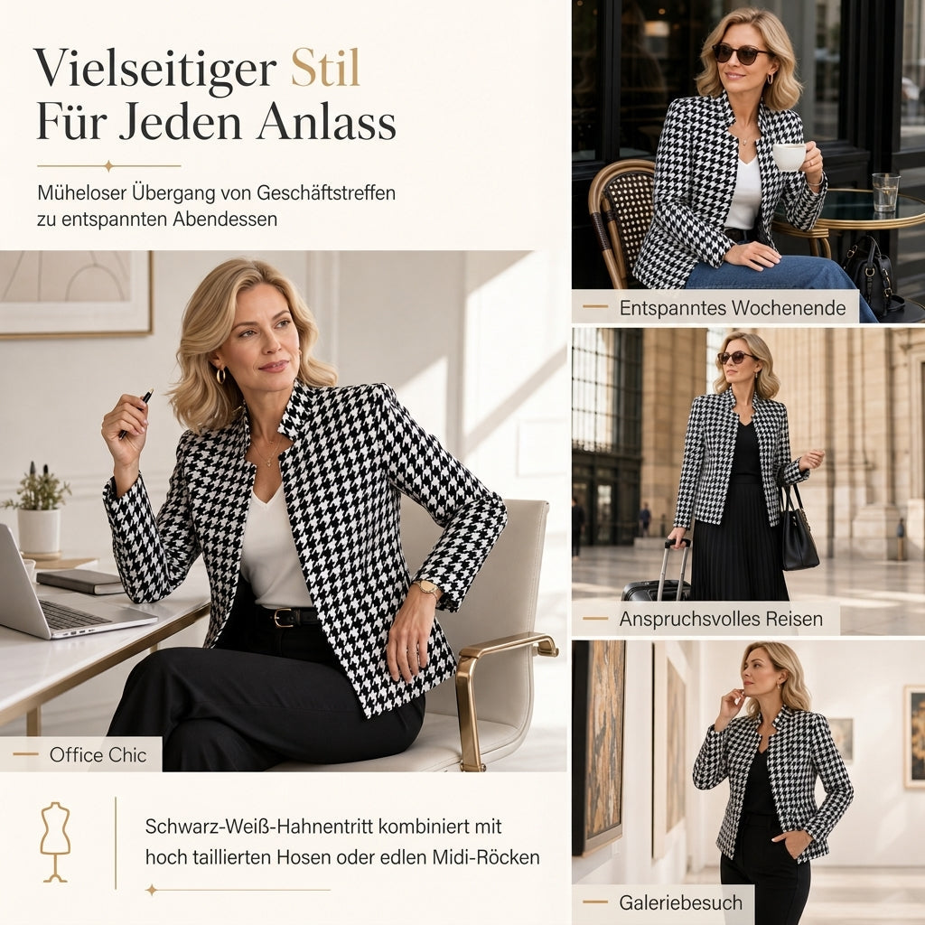 🔥Beliebtes Produkt ！✨Hahnentritt-Design mit offenem Vorderteil, geteiltem Stehkragen und schmaler Passform