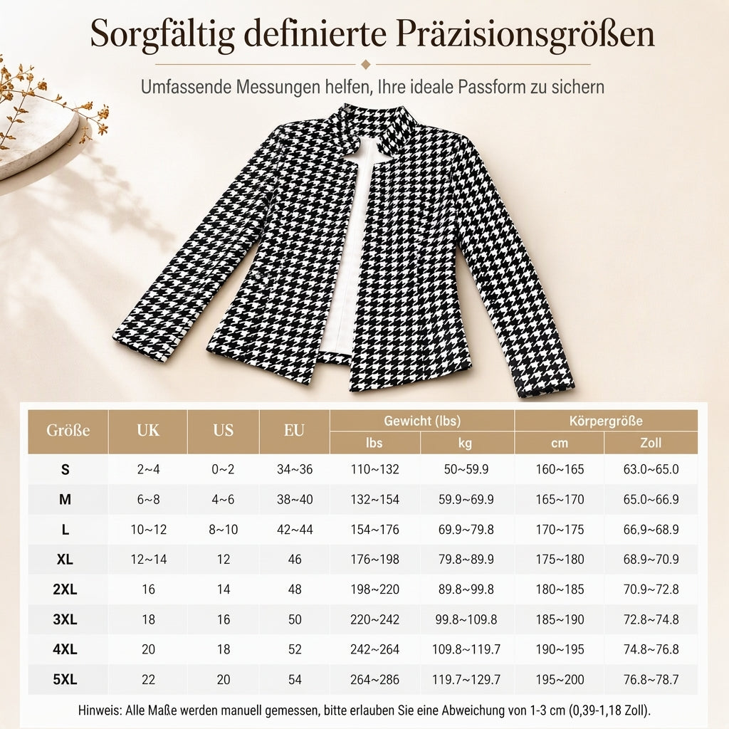 🔥Beliebtes Produkt ！✨Hahnentritt-Design mit offenem Vorderteil, geteiltem Stehkragen und schmaler Passform