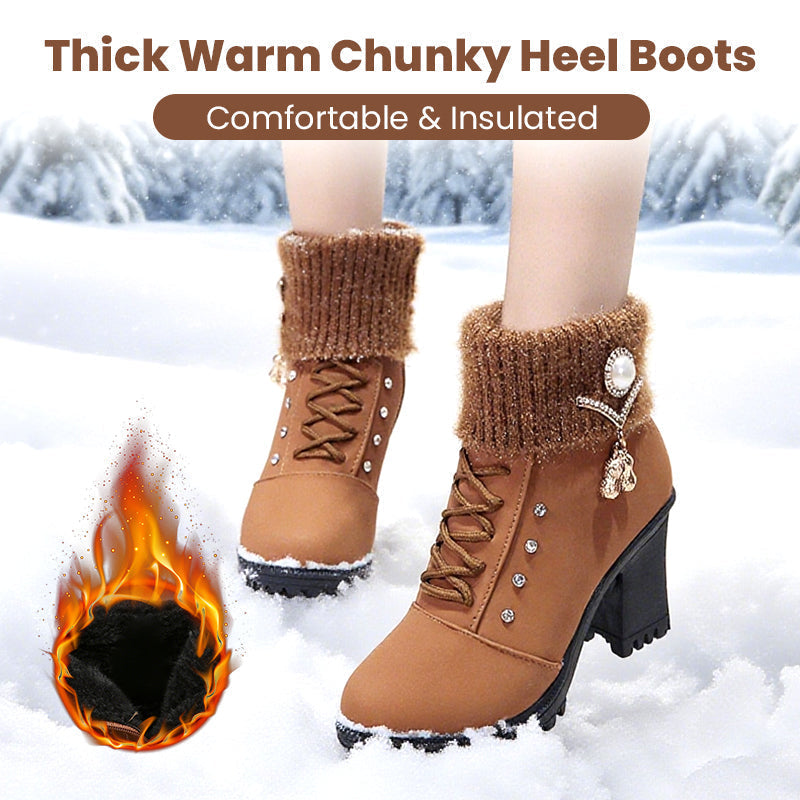 🔥Beliebtes Produkt ！✨Warm gefütterte Damenstiefeletten mit Blockabsatz
