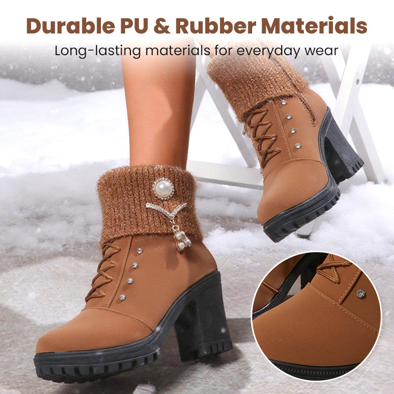 🔥Beliebtes Produkt ！✨Warm gefütterte Damenstiefeletten mit Blockabsatz