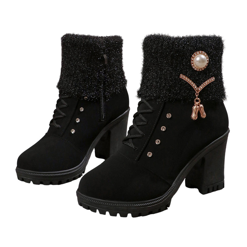 🔥Beliebtes Produkt ！✨Warm gefütterte Damenstiefeletten mit Blockabsatz