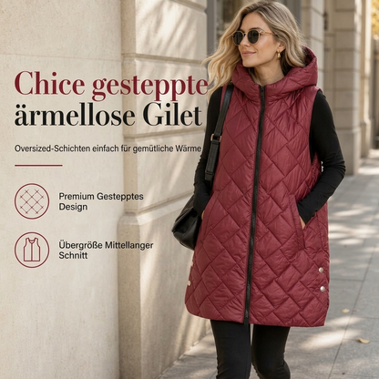 Gepolsterte ärmellose Kapuzenjacke für Damen, mittlere Länge, Freizeitstil