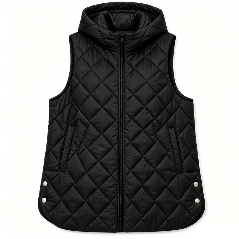 Gepolsterte ärmellose Kapuzenjacke für Damen, mittlere Länge, Freizeitstil