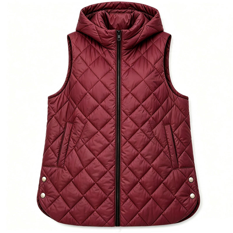 Gepolsterte ärmellose Kapuzenjacke für Damen, mittlere Länge, Freizeitstil