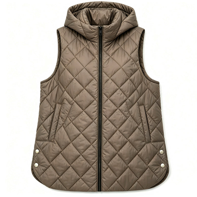 Gepolsterte ärmellose Kapuzenjacke für Damen, mittlere Länge, Freizeitstil