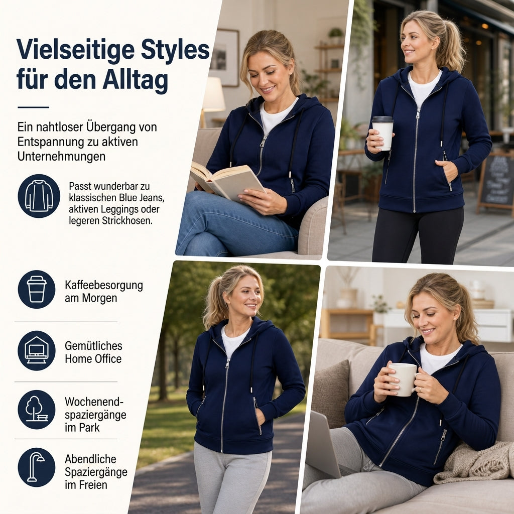 📢📢50%Rabatt!!!🎉✨Hochwertiger Damen-Kapuzenpullover mit durchgehendem Reißverschluss und Reißverschlusstaschen