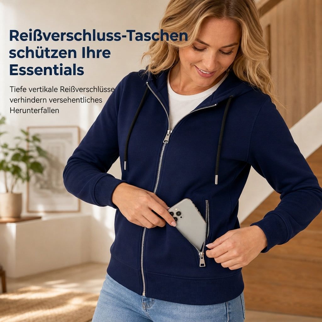 📢📢50%Rabatt!!!🎉✨Hochwertiger Damen-Kapuzenpullover mit durchgehendem Reißverschluss und Reißverschlusstaschen