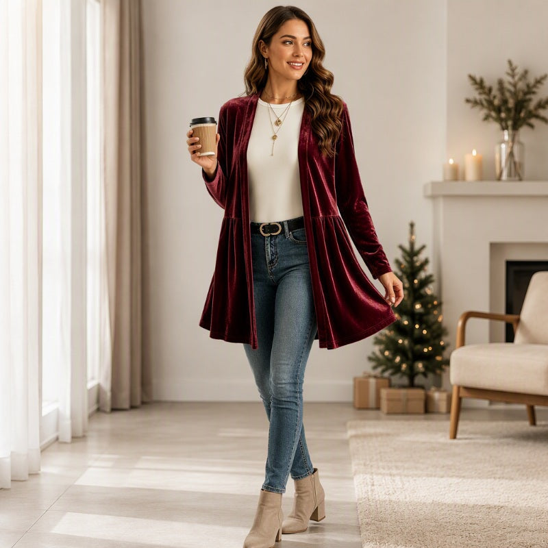 📢📢50%Rabatt!!!🎉✨Samt-Cardigan für Damen mit offener Vorderseite