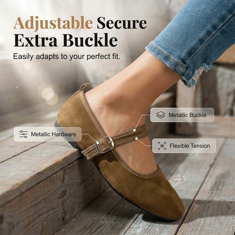🥿 50% RABATT + GRATIS SOCKE! 👣 Bequeme Ballerinas aus PU in Wildlederoptik mit Riemchen – Weich, flexibel & stilvoll für jeden Tag 🧦
