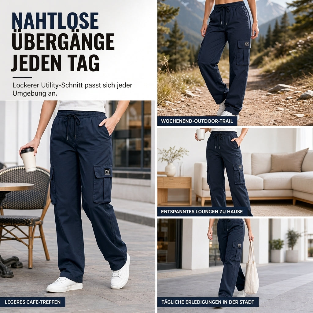 📢🎉50%Rabatt!!!🛍️✨Damen-Cargohose mit lockerer Passform, geradem Bein, elastischem Bund mit Kordelzug und seitlichen Einschubtaschen