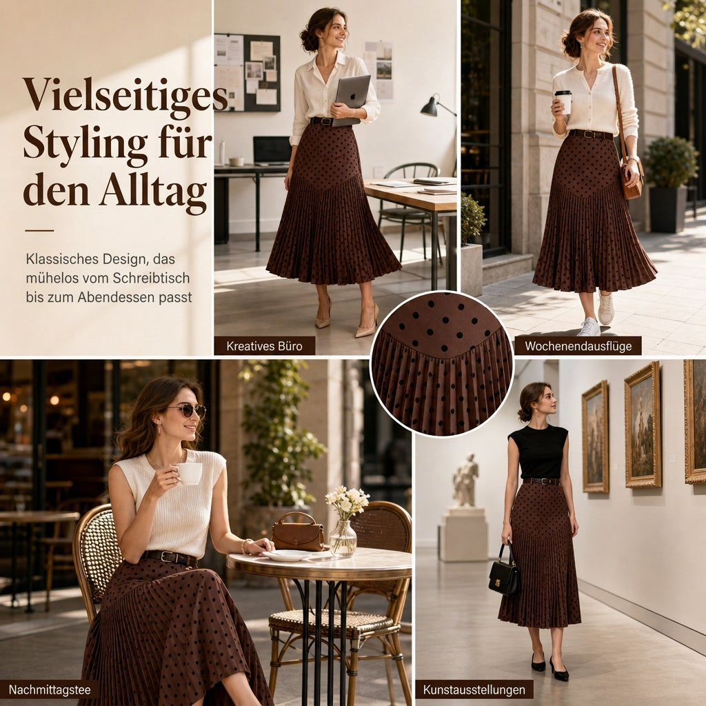 🔥Beliebtes Produkt ！✨Plissierter Rock mit Tupfenmuster und hohem Bund für Damen