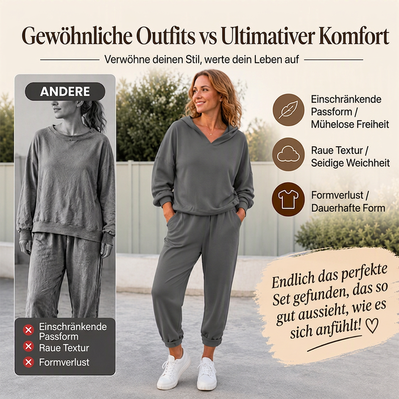 🧶 Damen-Set aus Kapuzen-Sweatshirt und Loungebhose – Bequem, lässig & immer passend – Jetzt 50% Rabatt!