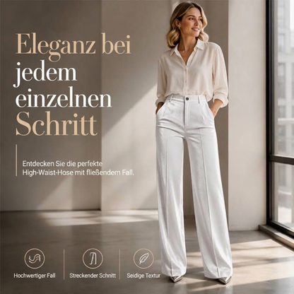 Lässige, weit geschnittene Damen-Hosen mit hohem Bund und fallendem Stoff