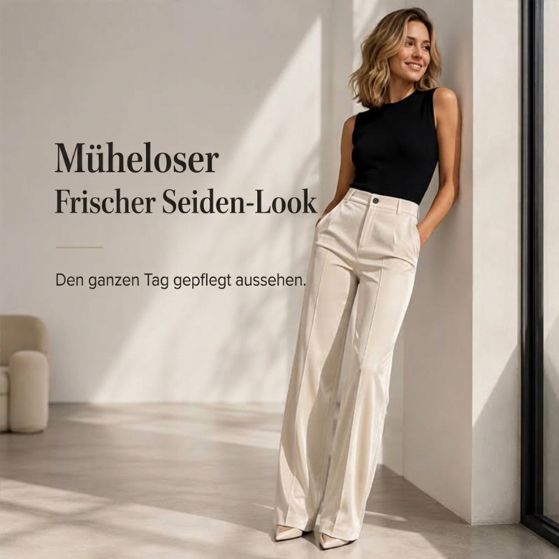 Lässige, weit geschnittene Damen-Hosen mit hohem Bund und fallendem Stoff