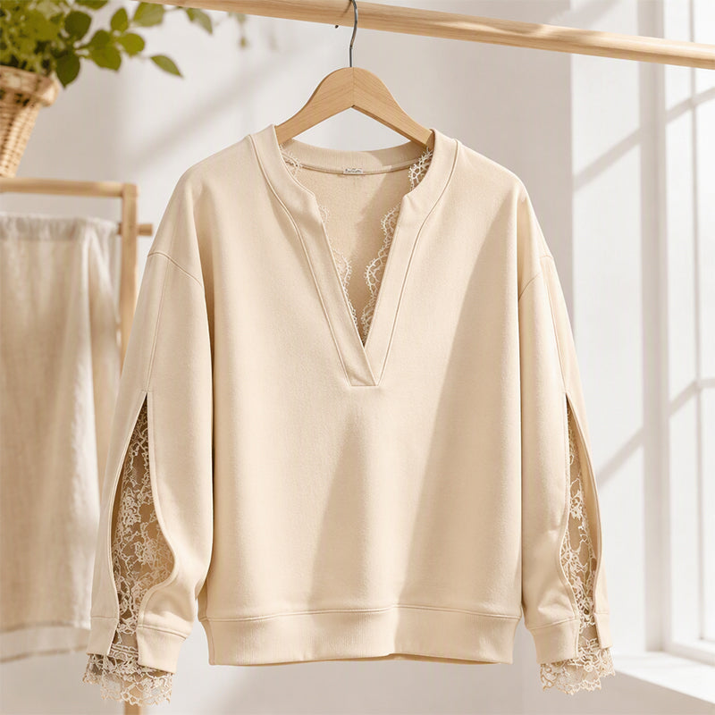 📢📢50%Rabatt!!!🎉✨Damen-Top mit V-Ausschnitt und Spitzeneinsatz