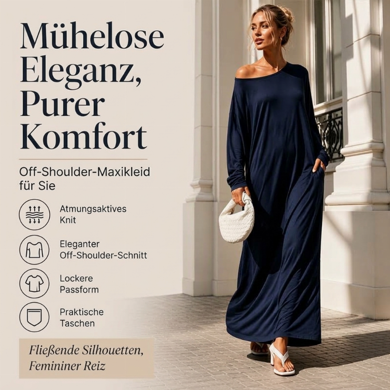 Damen Off-Shoulder Langarm Maxikleid