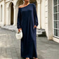 Damen Off-Shoulder Langarm Maxikleid