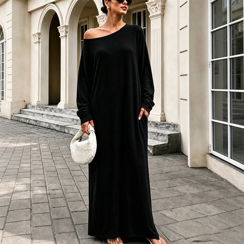 Damen Off-Shoulder Langarm Maxikleid