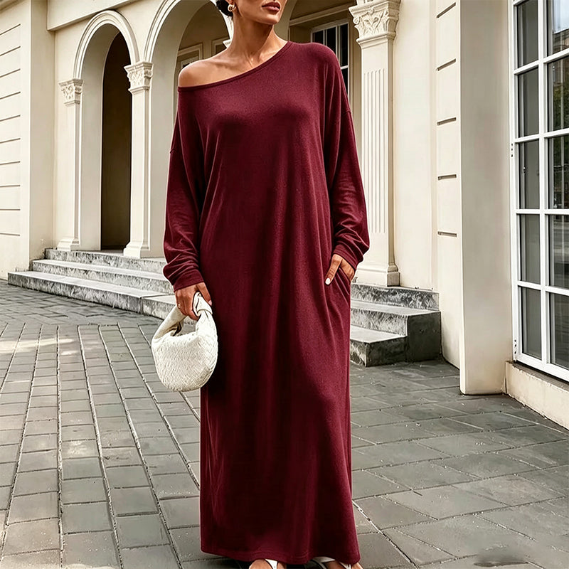 Damen Off-Shoulder Langarm Maxikleid