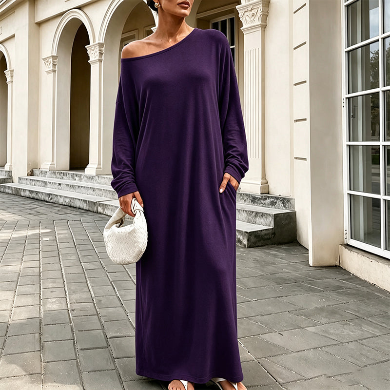 Damen Off-Shoulder Langarm Maxikleid