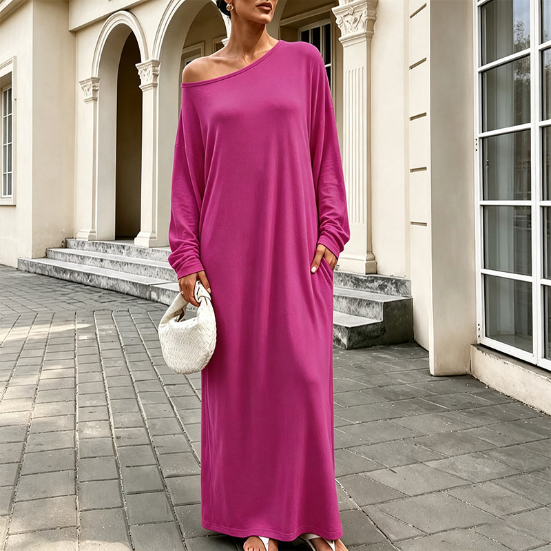 Damen Off-Shoulder Langarm Maxikleid