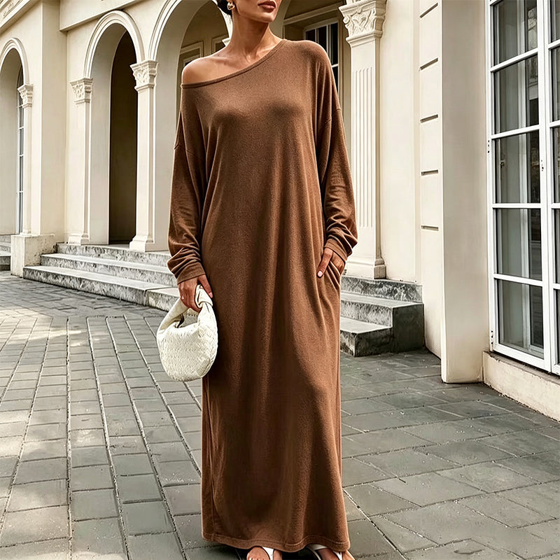 Damen Off-Shoulder Langarm Maxikleid