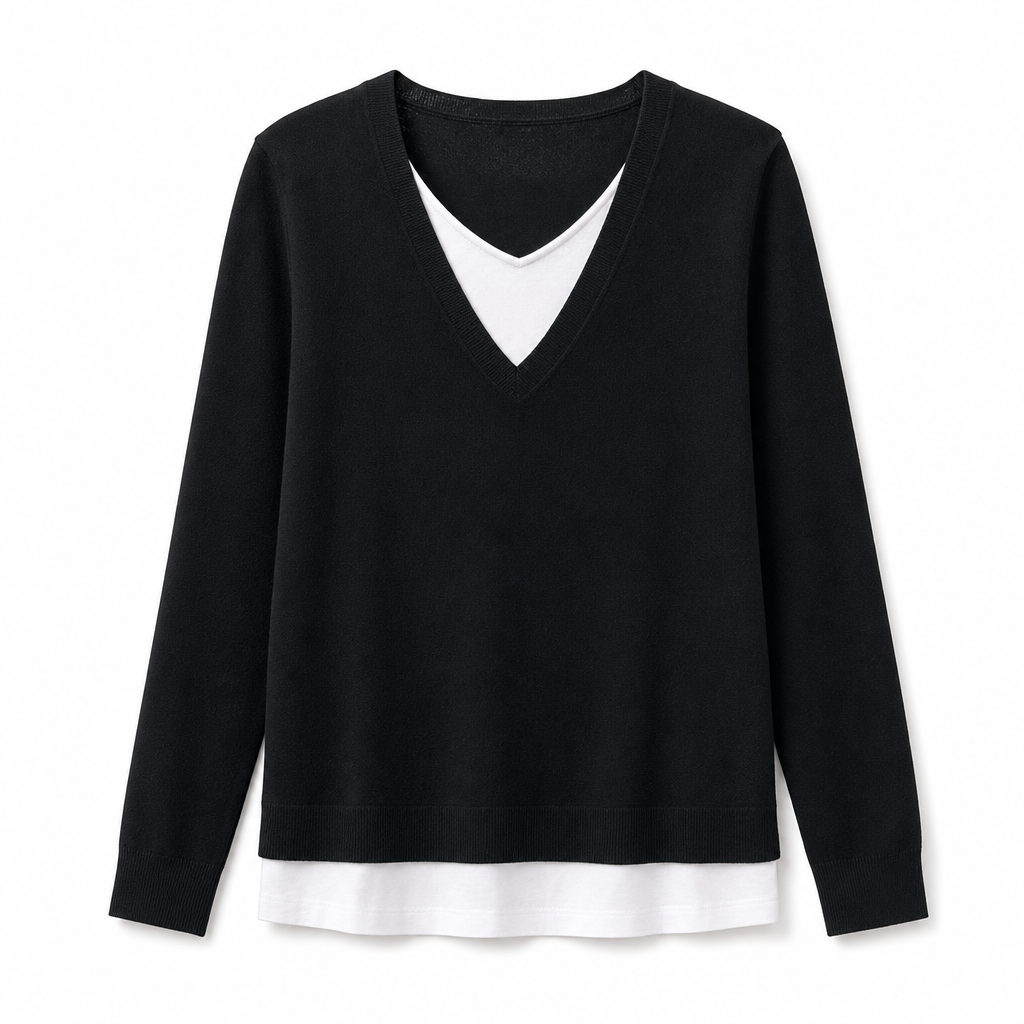 🔥Beliebtes Produkt ！✨Zweiteiliger Strickpullover mit V-Ausschnitt für Damen