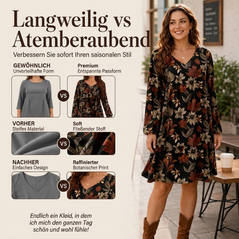 🔥Beliebtes Produkt ！✨Elegantes Kleid für Damen mit Ahornblatt-Print