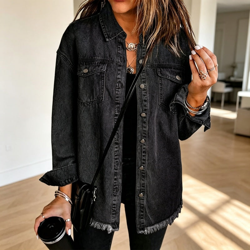🙌 70% Wiederkaufquote – Qualität überzeugt! Jeansjacke für Damen mit ausgefranstem Saum und gewaschener Optik
