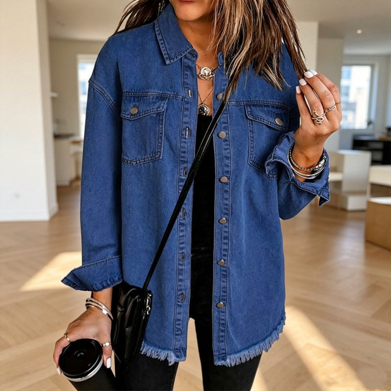 🙌 70% Wiederkaufquote – Qualität überzeugt! Jeansjacke für Damen mit ausgefranstem Saum und gewaschener Optik