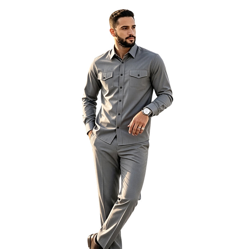 📢📢50%Rabatt!!!🎉✨Herren Zweiteiler-Set aus Polyester, bestehend aus Hemd und Hose