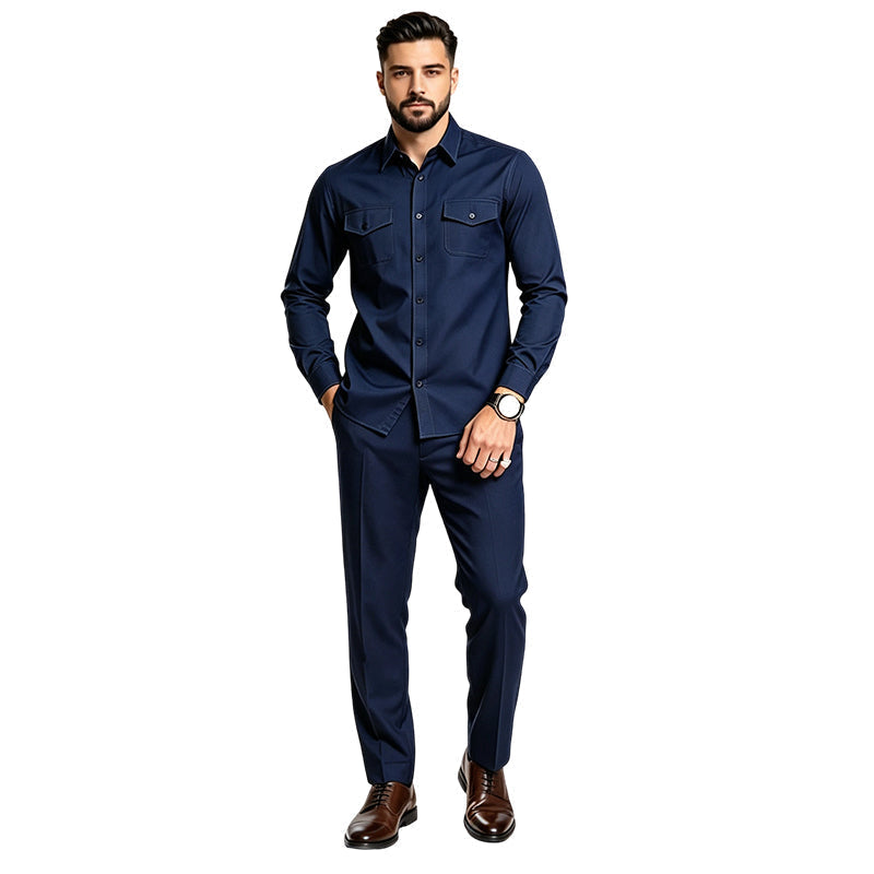📢📢50%Rabatt!!!🎉✨Herren Zweiteiler-Set aus Polyester, bestehend aus Hemd und Hose