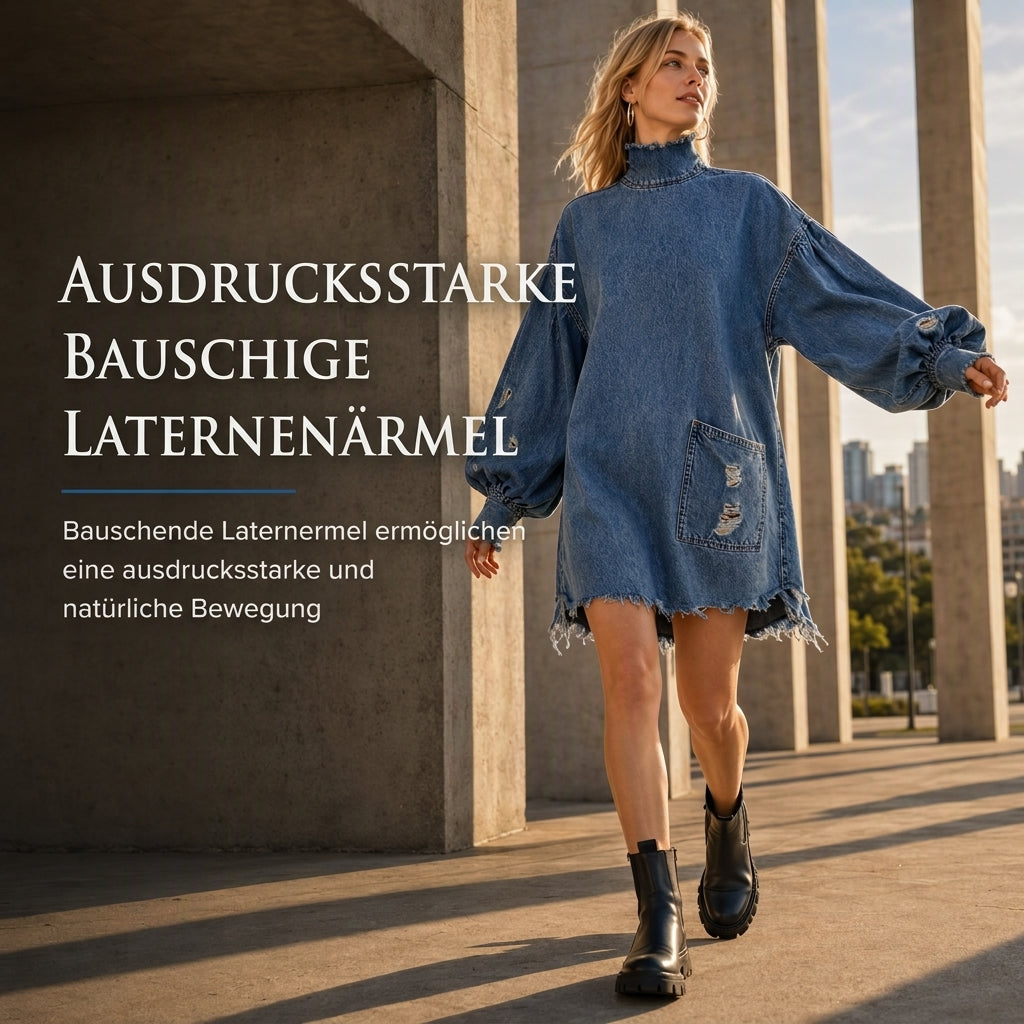 📢📢50%Rabatt!!!🎉✨Übergroßes Damen-Minikleid aus Denim mit Stehkragen