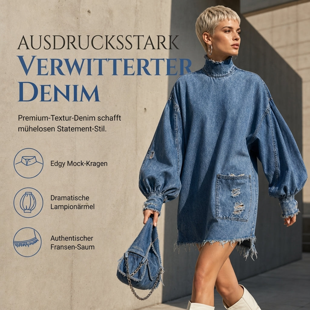 📢📢50%Rabatt!!!🎉✨Übergroßes Damen-Minikleid aus Denim mit Stehkragen