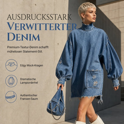 📢📢50%Rabatt!!!🎉✨Übergroßes Damen-Minikleid aus Denim mit Stehkragen
