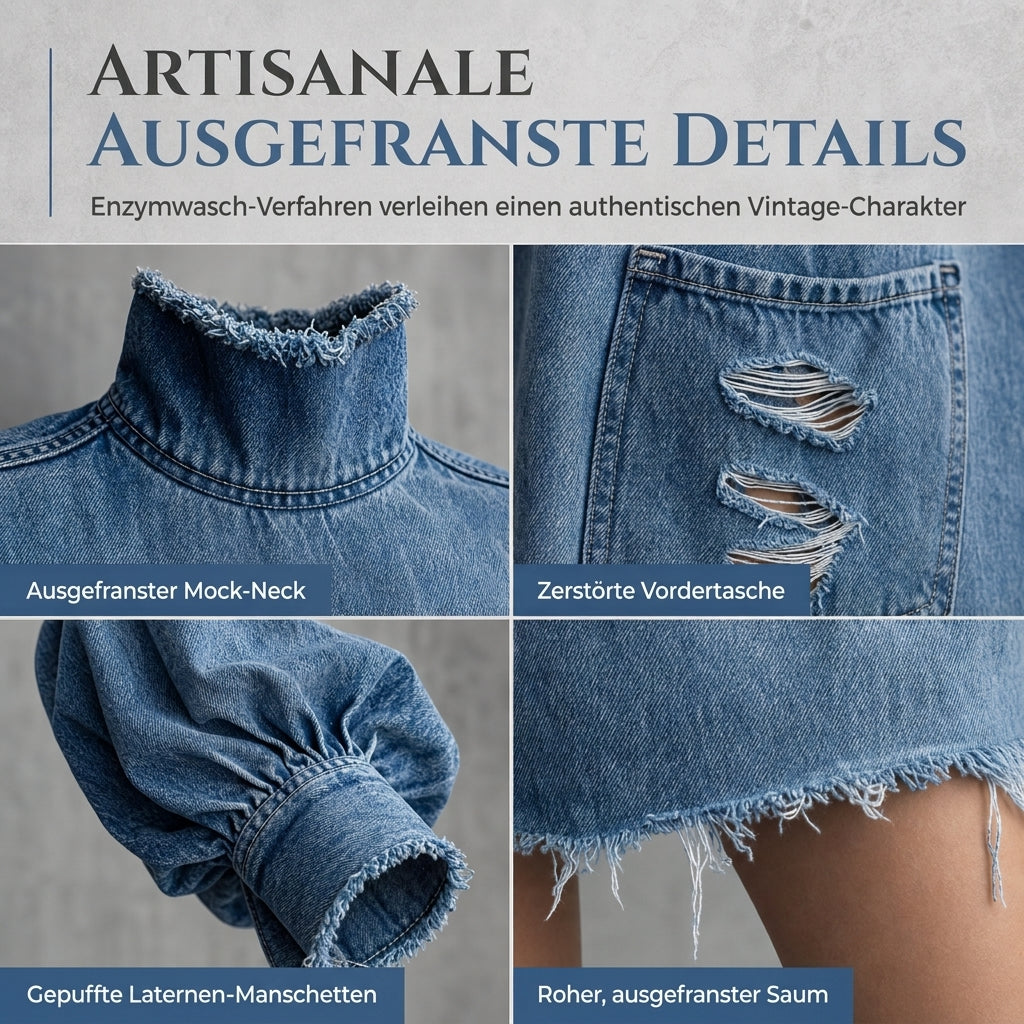 📢📢50%Rabatt!!!🎉✨Übergroßes Damen-Minikleid aus Denim mit Stehkragen