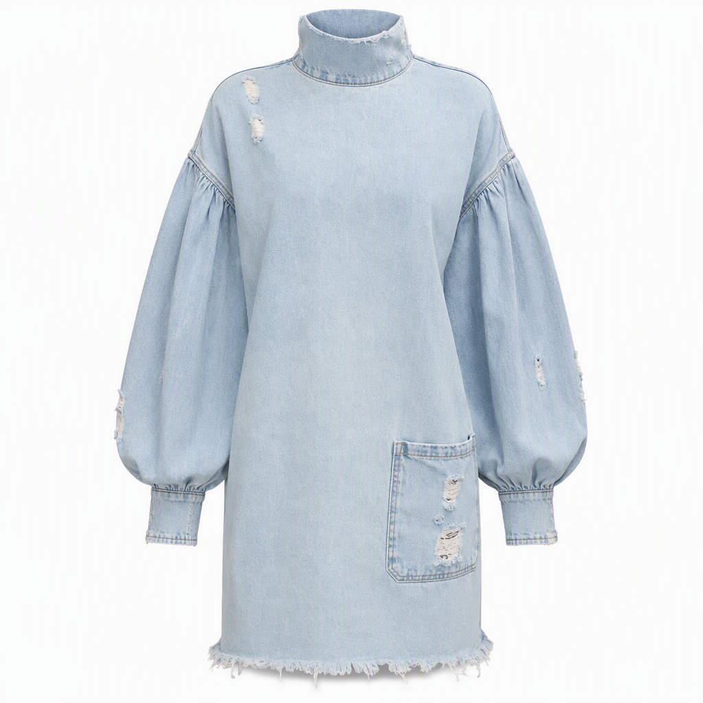 📢📢50%Rabatt!!!🎉✨Übergroßes Damen-Minikleid aus Denim mit Stehkragen