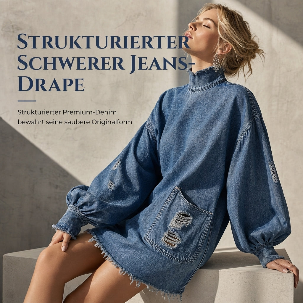 📢📢50%Rabatt!!!🎉✨Übergroßes Damen-Minikleid aus Denim mit Stehkragen