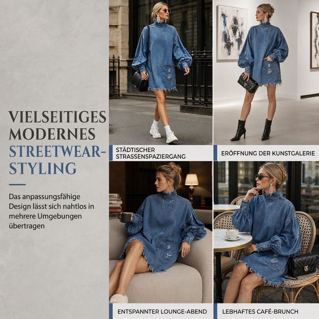 📢📢50%Rabatt!!!🎉✨Übergroßes Damen-Minikleid aus Denim mit Stehkragen