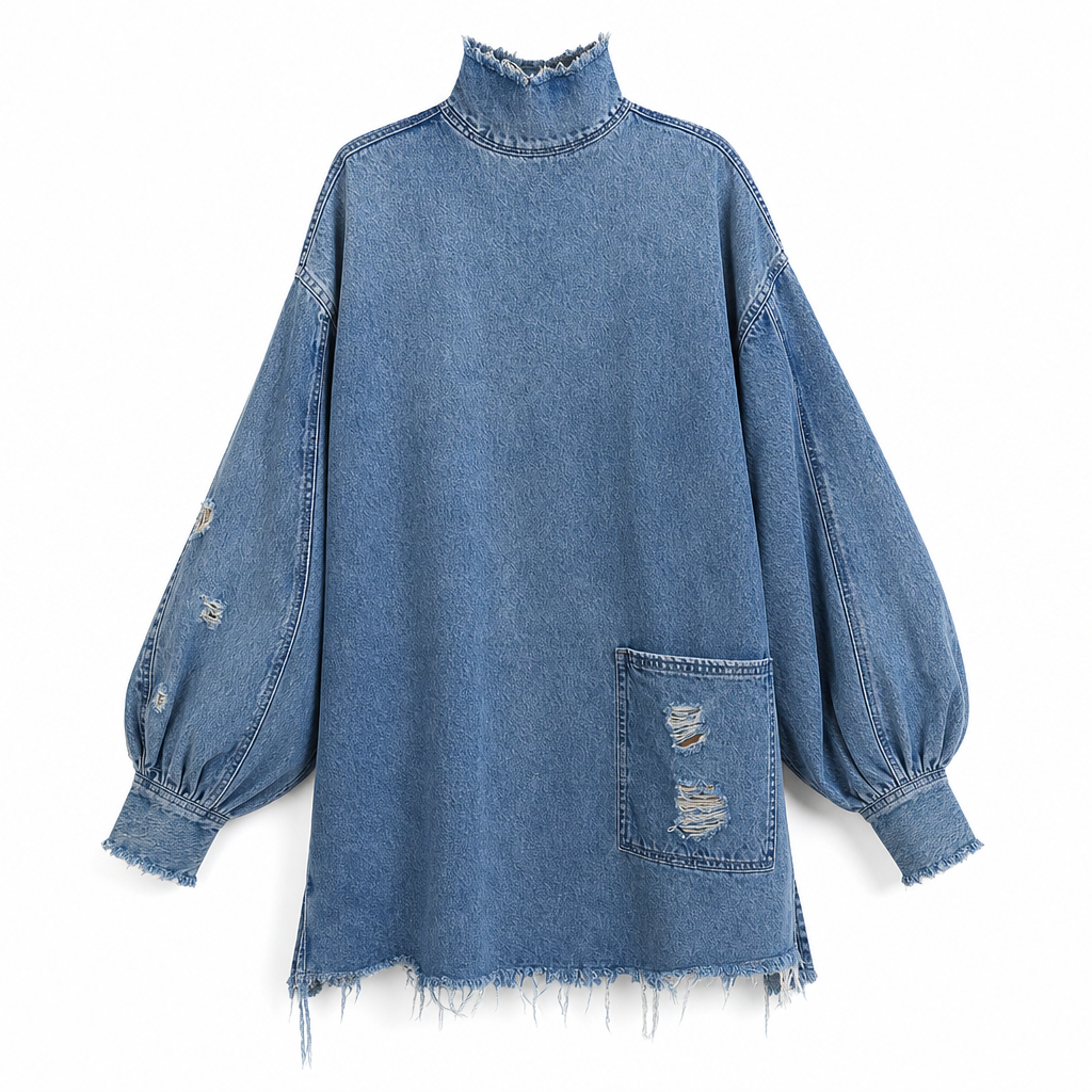📢📢50%Rabatt!!!🎉✨Übergroßes Damen-Minikleid aus Denim mit Stehkragen