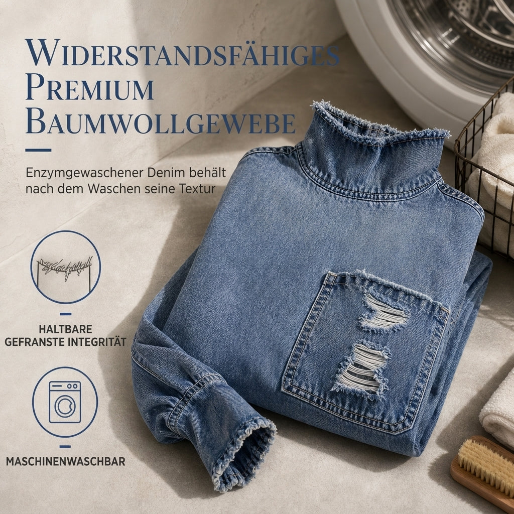 📢📢50%Rabatt!!!🎉✨Übergroßes Damen-Minikleid aus Denim mit Stehkragen