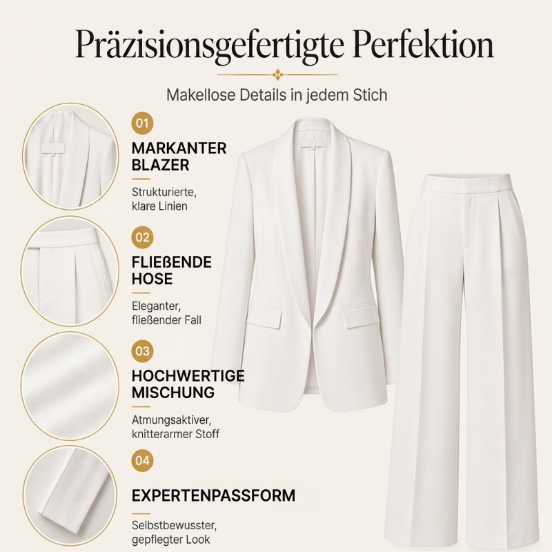 🔥Beliebtes Produkt ！✨Damen-Set aus elegantes Oberteil mit Schalkragen und weit geschnittenen Hosen